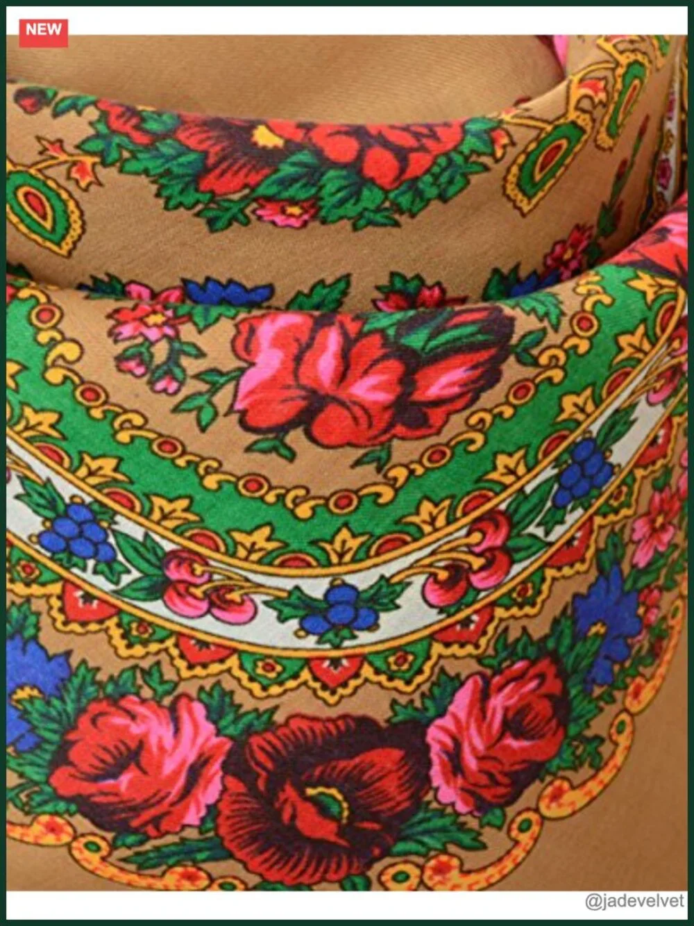 Traditional Ukrainian Polish Floral Fringed Scarf Wrap Shawl